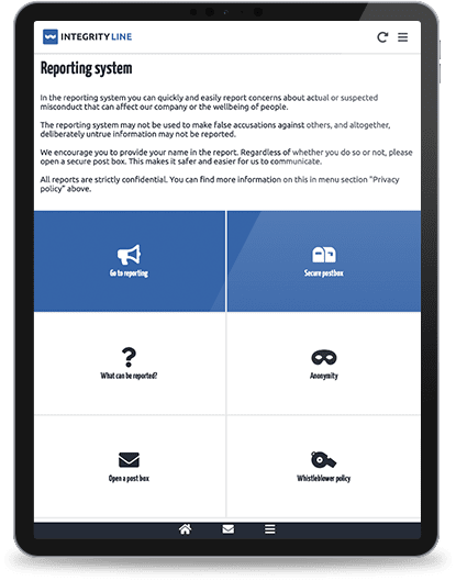 screenshot of EQS Integrity Line